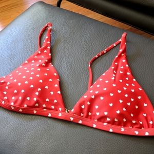 Red with White Hearts 👙 New Bikini Top (L)